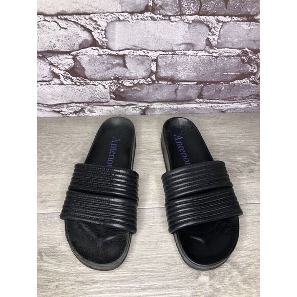 Antenora Black Leather Casual Strap Slides Italy Sandals Women Sz 7M US/38EU - Picture 16 of 16